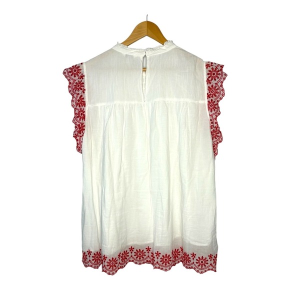 Crown‎ & Ivy Eyelet Top Smocked Ruffle White Red Cotton Women Plus Size 3X - Picture 6 of 9